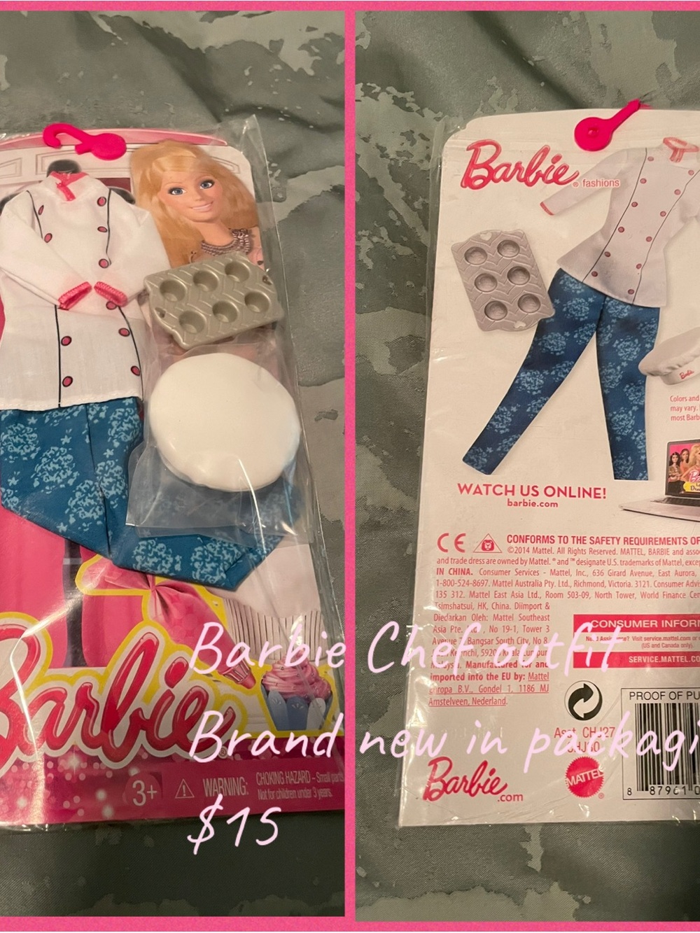 Barbie White Chef Jacket with Pink Trim and Blue Floral Pants
